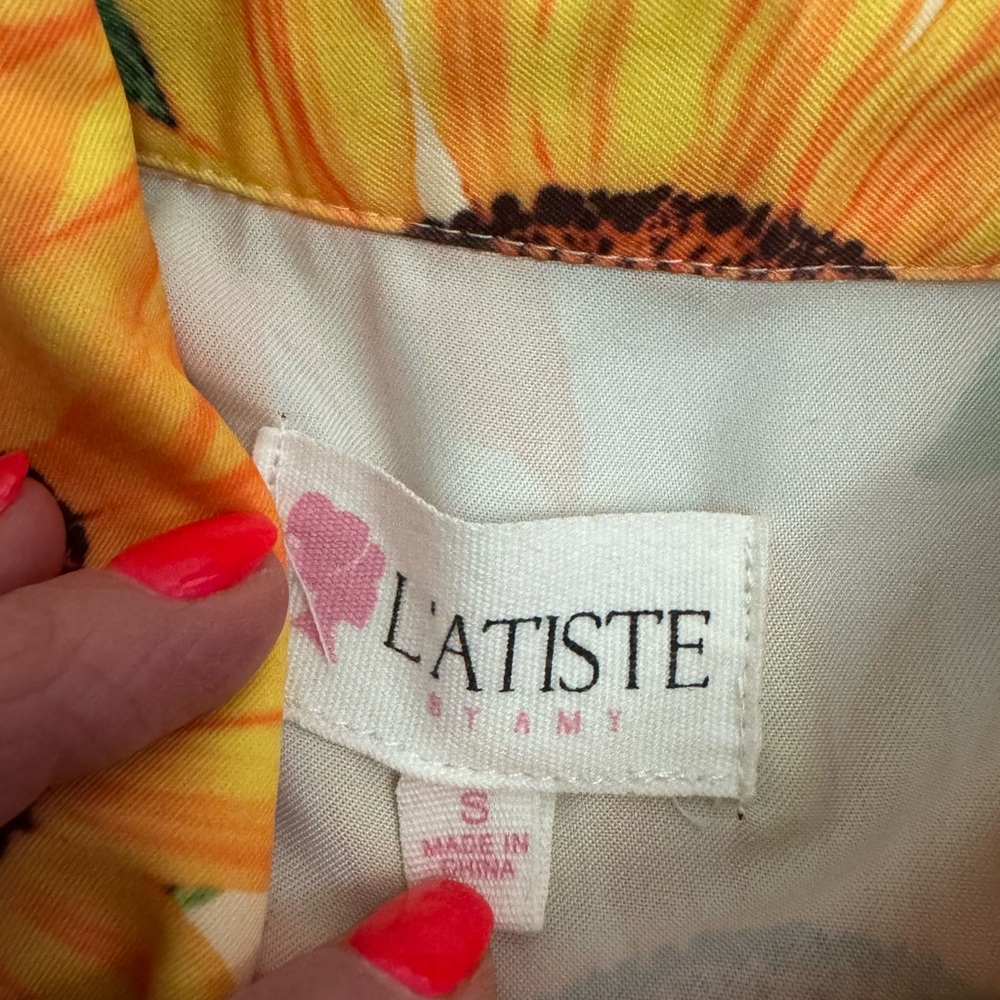 L’Atiste Sunflower Satin Jumpsuit Short Sleeve Jogger Oversized Size S Small - Picture 4 of 9